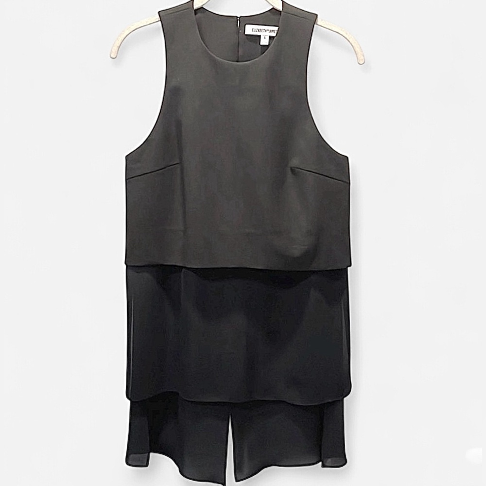 Elizabeth and James black silk panel scuba sleeveless blouse black size small